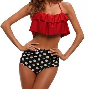 ❤️Polka Dotted High Waisted Bandeau Bikini❤️